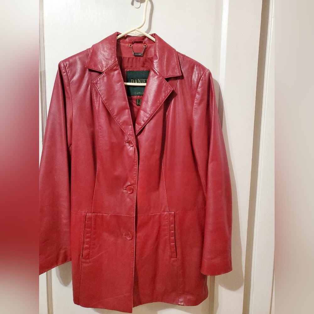 Cherry Red Danier Leather Blazer